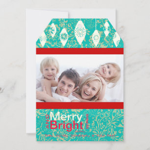 Red Retro Merry et Bright Family Carte photo