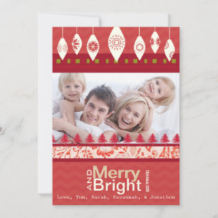Red Retro Merry et Bright Family Carte photo