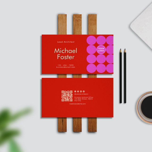 Red Retro Minimalist Scannable Qrcode Business Card (Creator Uploaded)