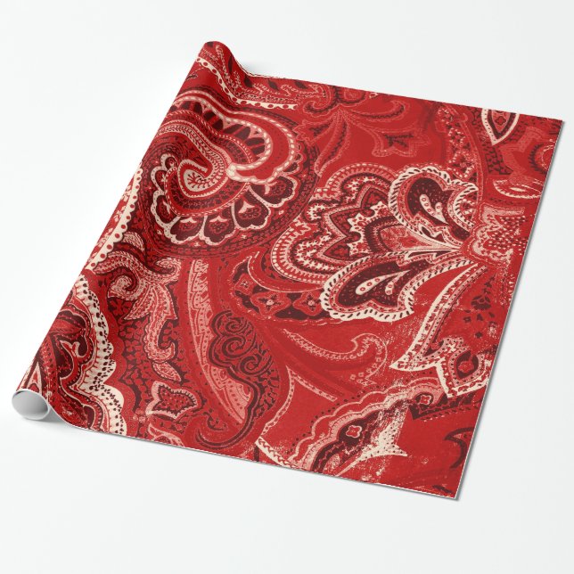 Red Retro Paisley Bandanna/Bandana Wrapping Paper (Unrolled)