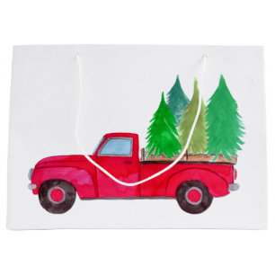 Red retro Pickup Truck with trees Large Gift Bag
