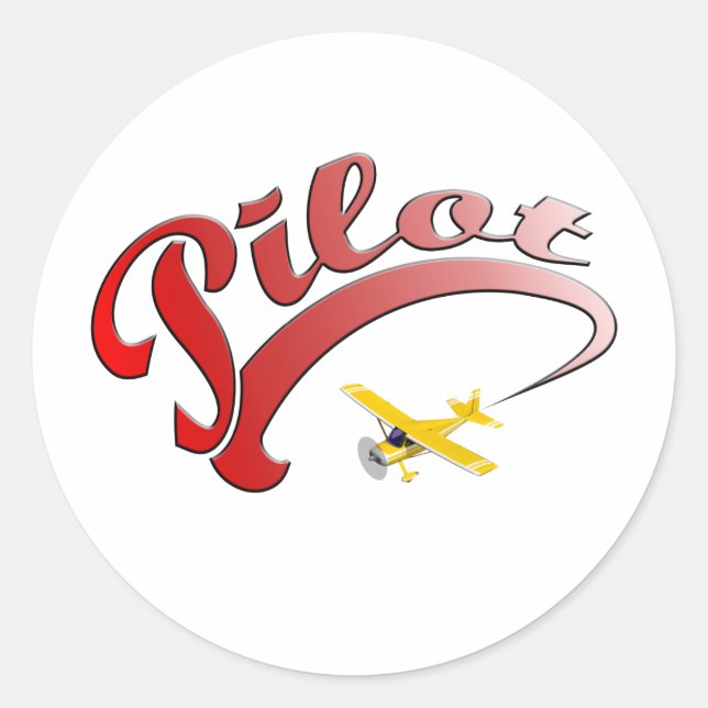 Red Retro Pilot with yellow Airplane Classic Round Sticker (Front)