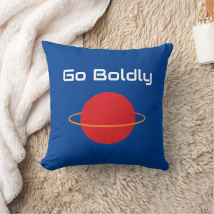 Red Retro Planet, Classic Sci-Fi Space Cartoon Throw Pillow