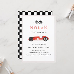 Red Retro Race Car Theme Birthday Invitation