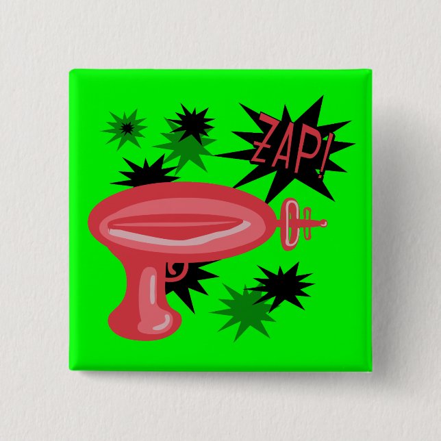 Red Retro Raygun 2 Inch Square Button (Front)