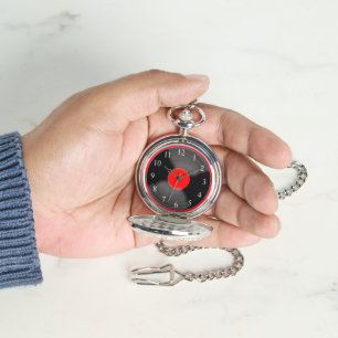 Red Retro Record Pocket Watch 