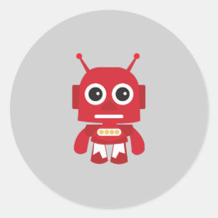 Red Retro Robot Classic Round Sticker