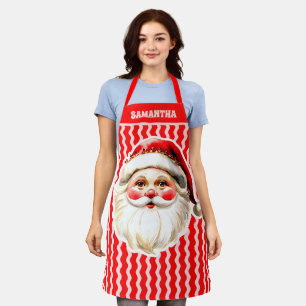 Red Retro Santa Claus Red Ric Rac Christmas Apron