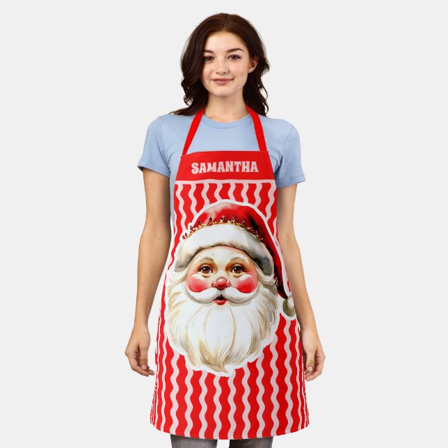 Red Retro Santa Claus Red Ric Rac Christmas Apron (Worn)