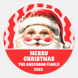 Red Retro Santa Claus Red Ric Rac Christmas Classic Round Sticker