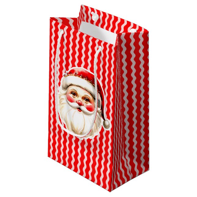 Red Retro Santa Claus Red Ric Rac Christmas Small Gift Bag (Front Angled)
