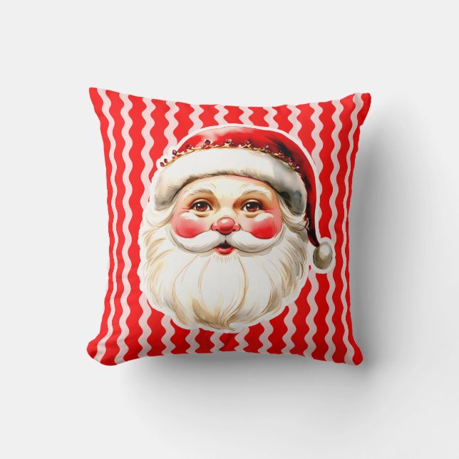 Red Retro Santa Claus Red Ric Rac Christmas Throw Pillow (Front)