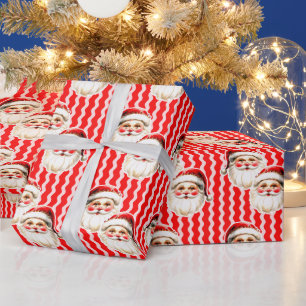 Red Retro Santa Claus Red Ric Rac Christmas Wrapping Paper