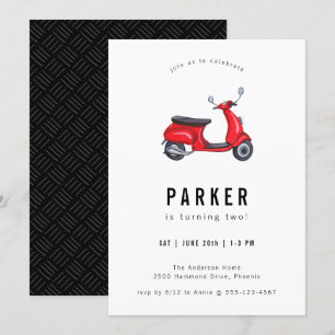 Red Retro Scooter Theme Birthday Invitation