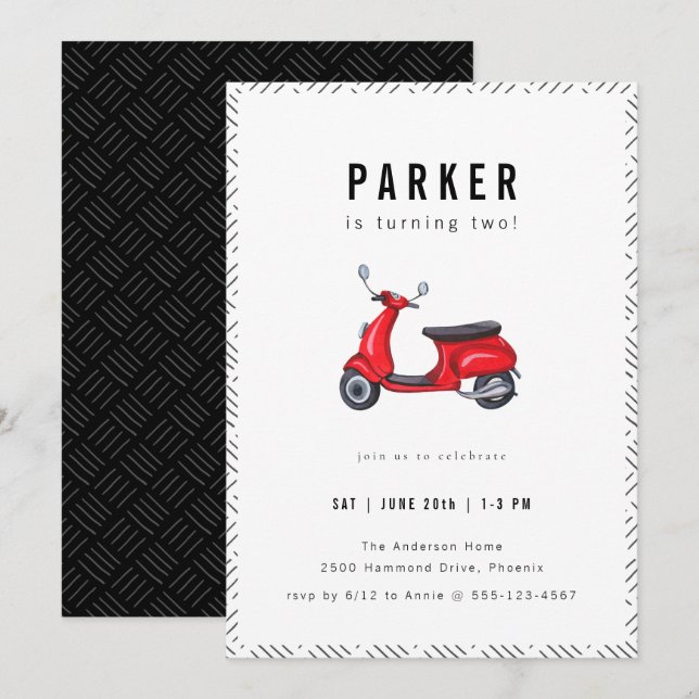 Red Retro Scooter Theme Birthday Party Invitation (Front/Back)