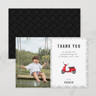 Red Retro Scooter Theme Birthday Photo Thank You Card