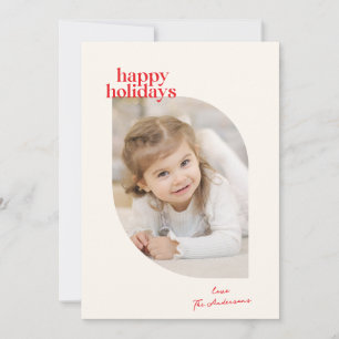 Red Retro Script Fun Family 1 Photo Holiday Card