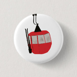 Red Retro Ski Lift Skiing Illustration 1 Inch Round Button