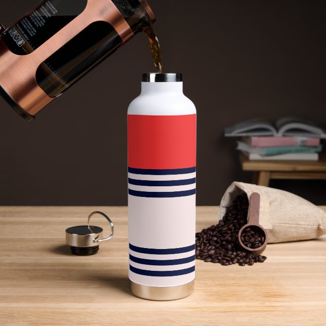Red Retro Stripe Water Bottle (Coffee)