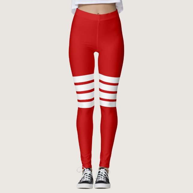 Red Retro Stripes Striped Pattern Leggings (Front)