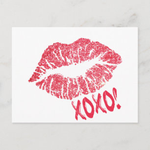 RED RETRO SUGAR LIPS XOXO POSTCARD