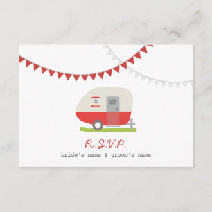 Red Retro Trailer & Bunting Wedding RSVP Card