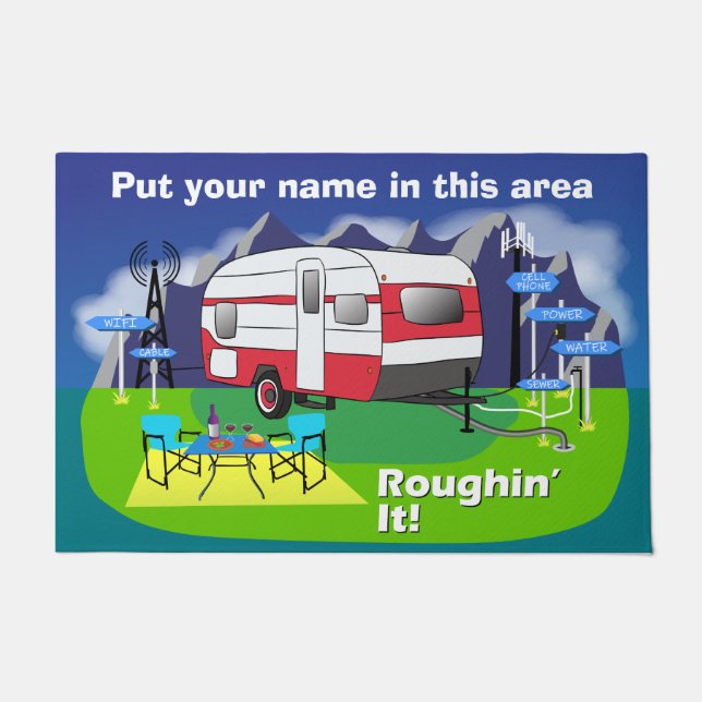 Red Retro Travel Trailer Doormat 24" x 36" (Front)