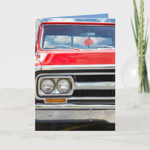 red retro truck with fuzzy dice card