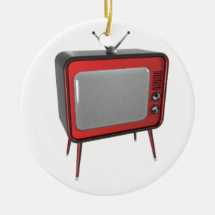Red retro TV Ceramic Ornament