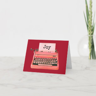 Red Retro Typewriter Cute Personalized Christmas Note Card
