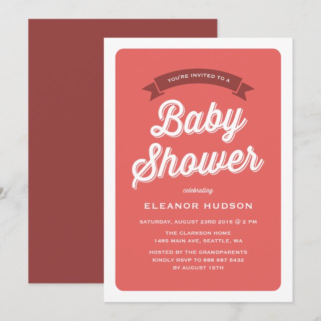 Red Retro Typography Script Classic Baby Shower Invitation (Front/Back)