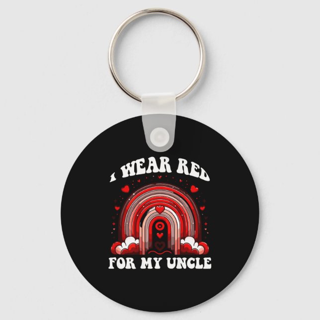 Red Retro Uncle Heart Disease Awareness Rainbow Ba Keychain (Front)