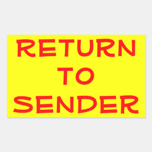 Red Return to Sender on Yellow Sticker