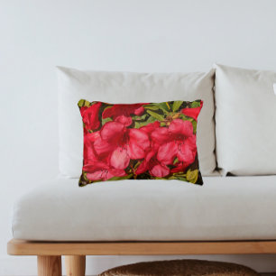 Red Rhododendron Blooms Floral Accent Pillow