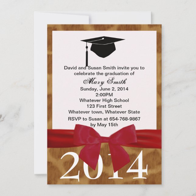Red Ribbon And Giraffe Graduation Invitation (Front)
