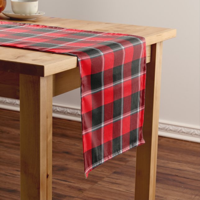 Red Ribbon and Heavy Metal Black Plaid Short Table Runner (In Situ)