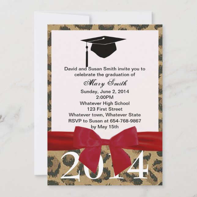 Red Ribbon And Leopard Graduation Invitation (Front)
