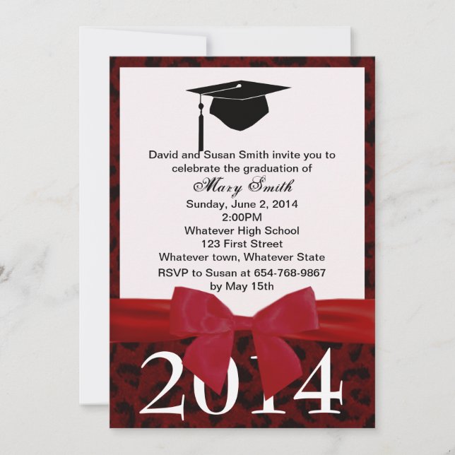Red Ribbon And Red Leopard Graduation Invitation (Front)