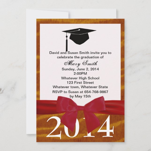 Red Ribbon And Tiger Graduation Invitation (Front)