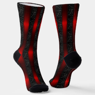 Red Ribbon and Vines Stripes Crew Socks