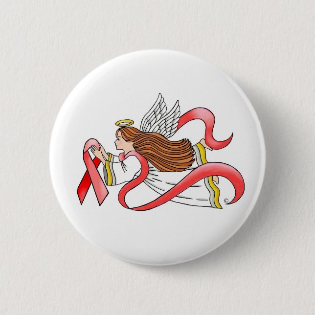 "Red Ribbon" Awareness Angel 2 Inch Round Button (Front)