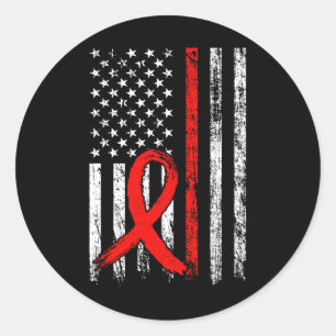Red Ribbon Awareness Distressed US Flag Red Ribbon Classic Round Sticker