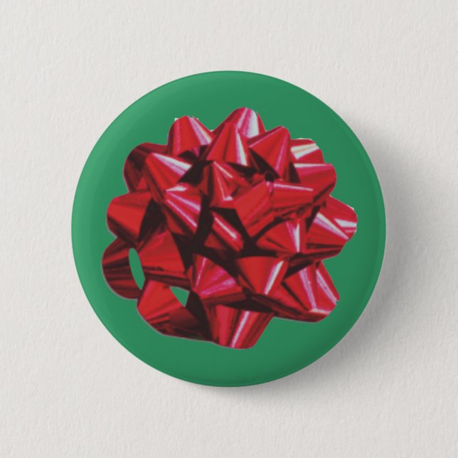 Red Ribbon Bow 2 Inch Round Button (Front)