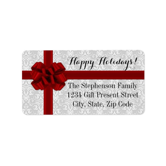 Red Ribbon Bow Christmas Photo Label (Front)