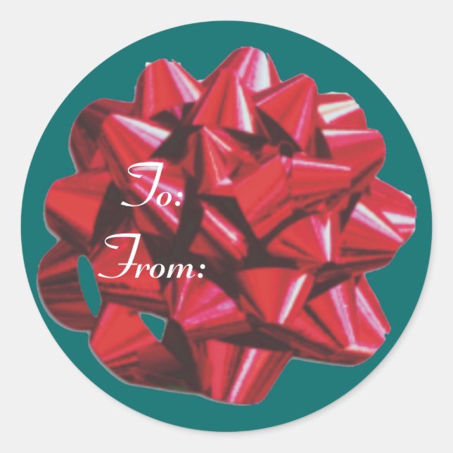 Red Ribbon Bow Classic Round Sticker (Front)