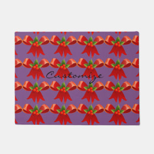 Red Ribbon Bow Holly Thunder_Cove Doormat
