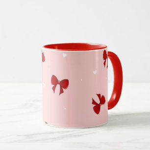 Red Ribbon Bow Pattern   Sweet Pastel Pink Cute Mug