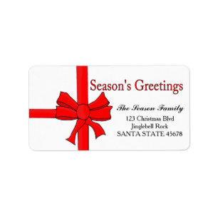 Red ribbon bow  Season's Greetings Label