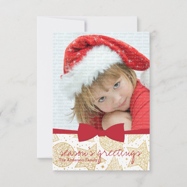 Red Ribbon Christmas Holiday Photo Card (Front)