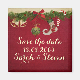 Red Ribbon Christmas Ornaments Save the date Magnet